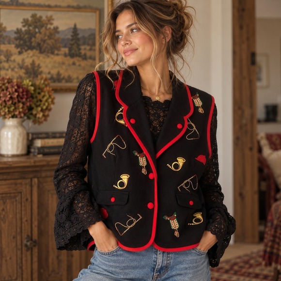 The Eagle'S Eye Jackets & Blazers - Vintage The Eagle's Eye L Equestrian Vest Embroidered Horse Riding Festive
